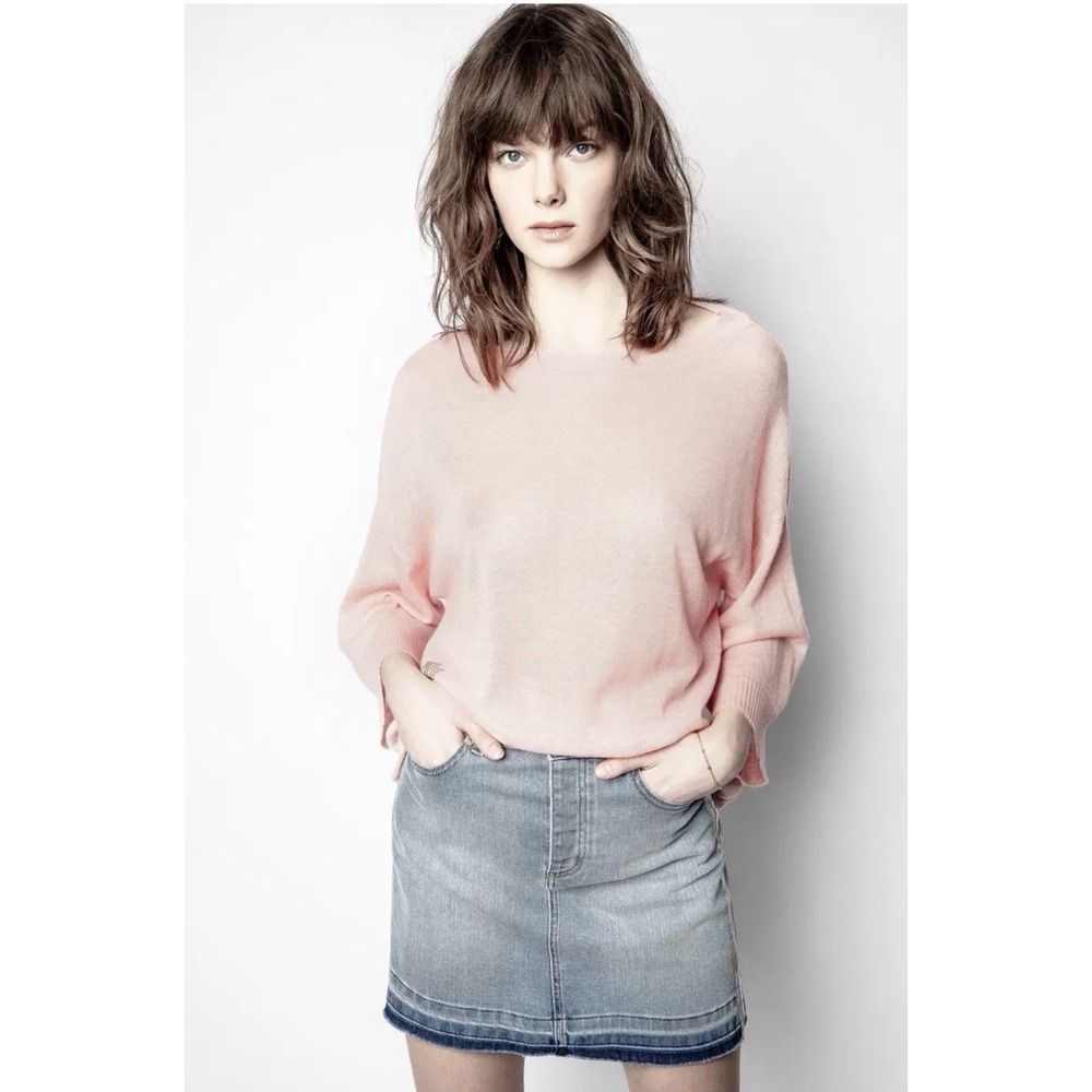 Zadig & Voltaire Flint Cashmere Sweater Size M Pink Soft‎ 3/4 Sleeve Embellished